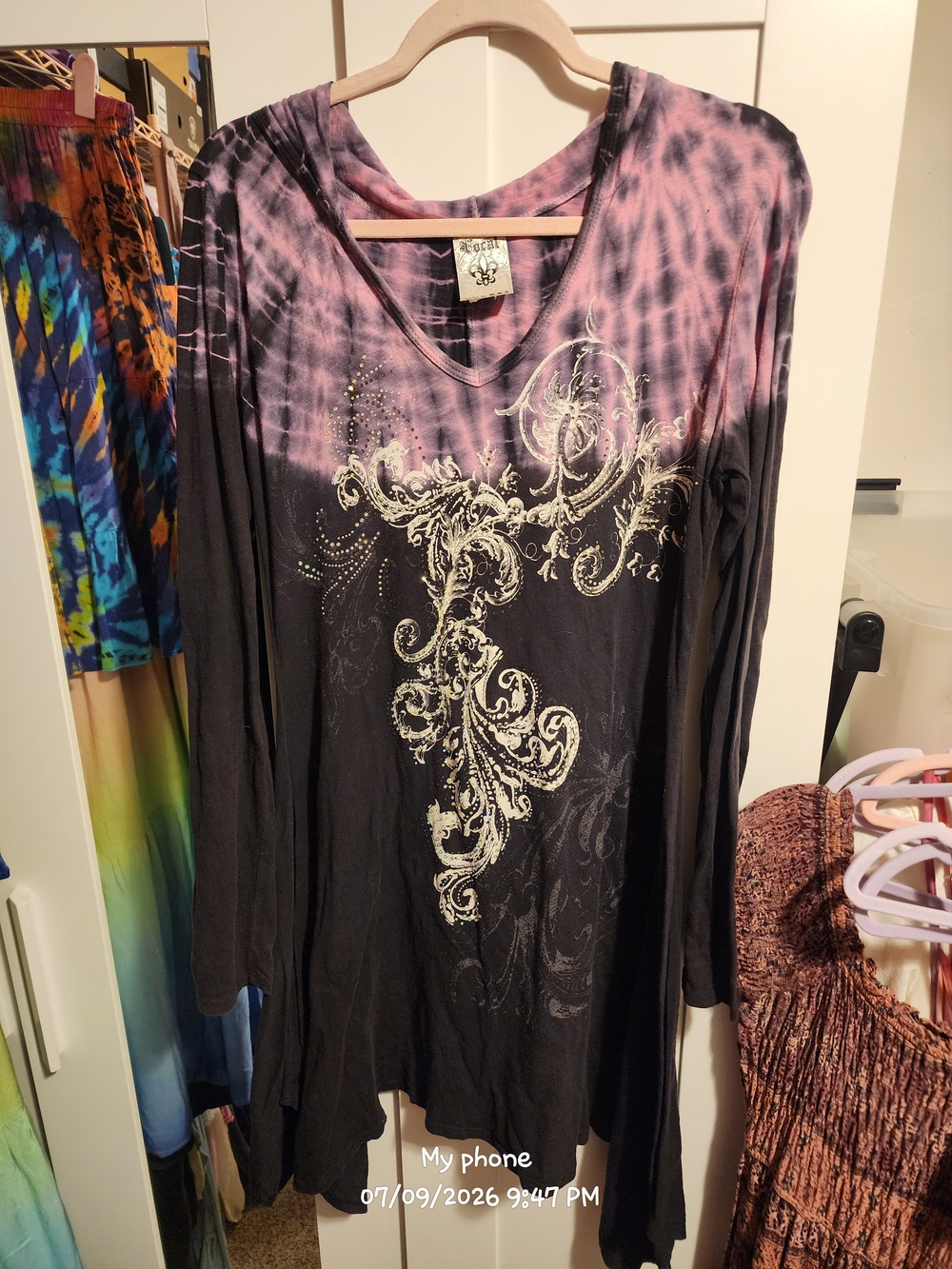 Vocal Black and Purple Tie-Dye V-Neck Tunic